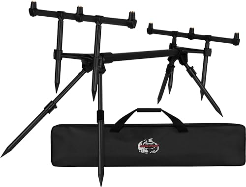 Rutenhalter Rod Pod Aluminium Angelständer Rutenauflage - Verstellbarer Rutenständer für 3 Ruten mit Teleskopfüßen und Transporttasche Farbe Schwarz von normani