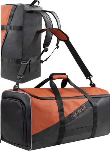 Sporttasche mit Rucksackfunktion und Hüftgurt 58, 90 oder 120 Liter | Weekender Tasche mit Schuhfach für Sport und Wellness Farbe Orange Größe 58 Liter von normani