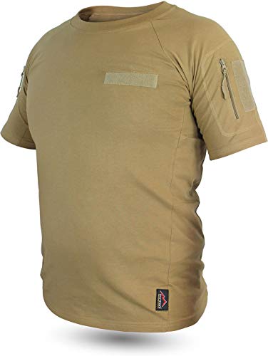 Tactical BDU Kampfshirt T-Shirt mit Klettpatches, Armtaschen & versteckten Seitentaschen Farbe Khaki Größe 6/M von normani