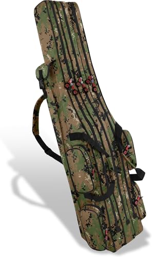 XXL Angel Tasche Futteral 190cm oder 210cm Rutentasche Anglerrucksack - 8 Taschen für 6 Ruten und Kescher Farbe Digital Woodland Größe 190 cm XXL Angel Tasche Futteral 190cm oder 210cm Rutentasche Anglerrucksack - 8 Taschen für 6 Ruten und Kescher Farbe Digital Woodland Größe 190 cm von normani