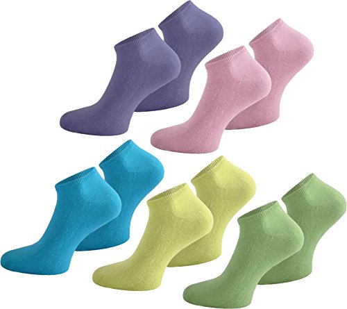 normani 10 Paar Modische Sneaker Socken/Sneakers Baumwolle mit Elasthan - handgekettelt Farbe Türkis/Gelb/Grün/Lila/Rosa Größe 48-50 von normani