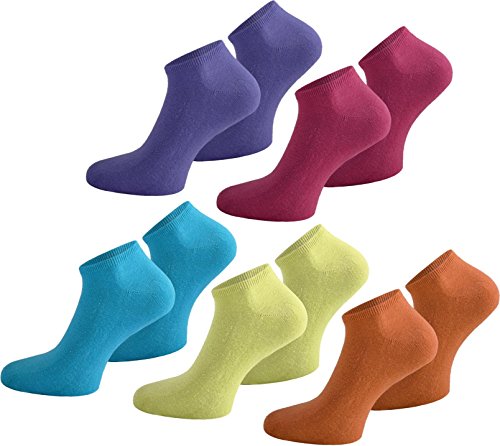normani 10 Paar Sneaker Socken für Sie und Ihn - Viele Trendige Farben und Größen 35-50 wählbar Farbe Pink/Flieder/Orange/Gelb/Türkis Größe 37/42 von normani