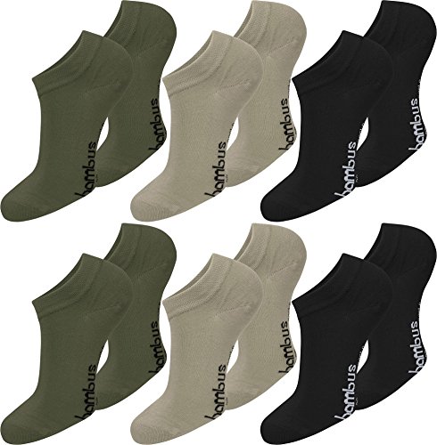 normani 12 Paar Bambus Sneaker Socken ATMUNGSAKTIV ohne Gummidruck Farbe Dunkelkhaki/Khaki/Schwarz Größe 43/46 von normani