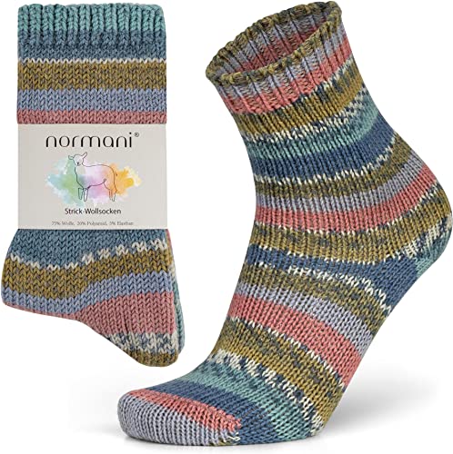 normani 2 Paar Bunt gestrickte Wollsocken im 'Skandinavischen' Style Kuschelig warm für Damen und Herren Farbe Multicolor Größe 43-46 von normani