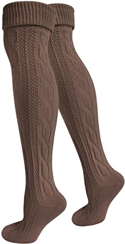 normani 2 Paar Oktoberfest Kniestrümpfe Trachten Socken EXTRA LANG aus Baumwolle Farbe Braun Größe 35/38 von normani