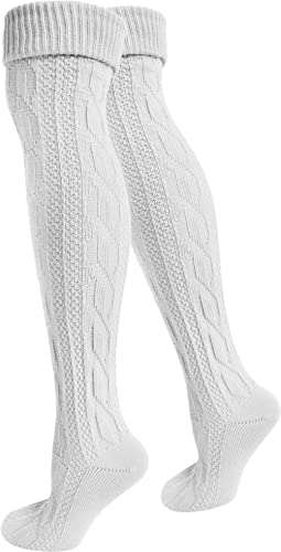 normani 2 Paar Oktoberfest Kniestrümpfe Trachten Socken EXTRA LANG aus Baumwolle Farbe Weiß Größe 43/46 von normani