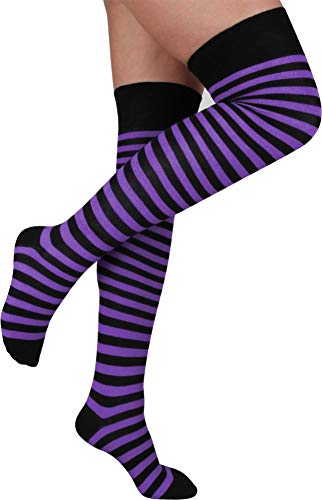 normani 2 Paar Overknees in gestreift oder einfarbig - Bunte Socken bis übers Knie für Damen Farbe Schwarz/Lila schmal normani 2 Paar Overknees in gestreift oder einfarbig - Bunte Socken bis übers Knie für Damen Farbe Schwarz/Lila schmal von normani