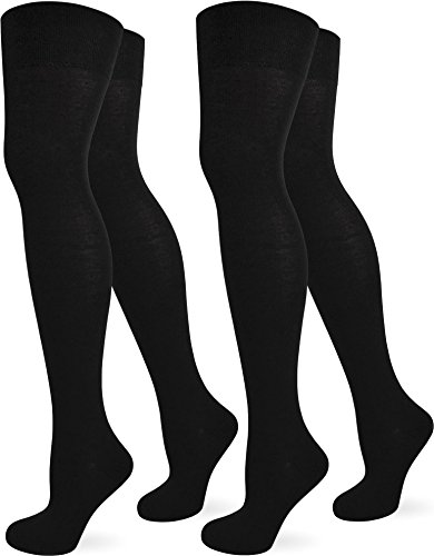normani 2 Paar Overknees in gestreift oder einfarbig - bunte Socken bis übers Knie für Damen Farbe Schwarz von normani
