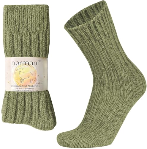 normani 2 Paar warme und kuschelige WollSocken aus Alpaka- und Schafwolle Farbe Grün Größe 35-38 von normani