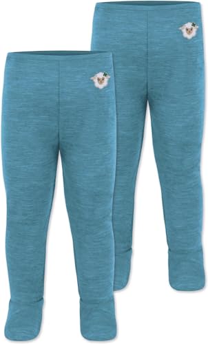 normani 2er Pack Baby Merinohose mit Fuß - Baby Thermoleggings mit Füßen Lange Unterhose Babyhose Leggings Thermounterhose aus 100% Bio-Merinowolle für Junge und Mädchen Farbe Blau Größe 62 von normani