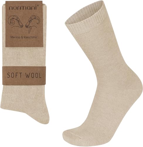 normani 3 Paar Socken aus Cashmere und Merinowolle mit Komfortbund ohne einschneiden für EIN hautfreundliches Tragegefühl Damen und Herren Farbe Beige Größe 47-50 von normani