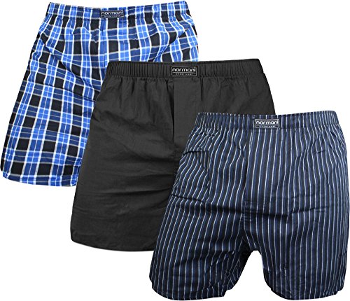 normani 3 x Herren Web Boxershorts aus Reiner Baumwolle atmungsaktiv und wärmeregulierend Farbe Blau/Schwarz Größe XL von normani