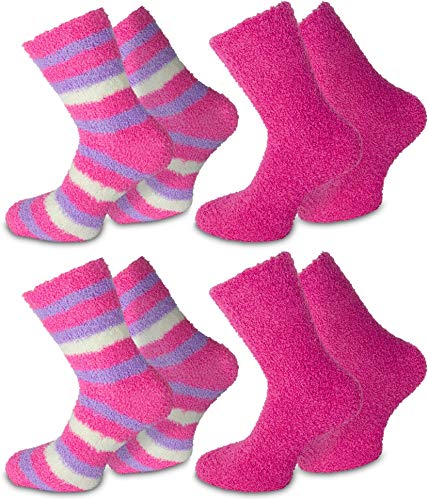 normani 4 Paar Kuschelsocken mit Motiv für Damen und Herren Farbe Ringel/Pink Größe 39-42 von normani