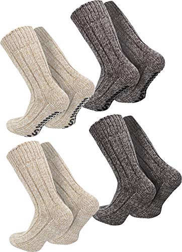 normani 4 Paar Norweger Wollsocken - 2 Paar mit Antirutsch ABS Sohle + 2 Klassische Stricksocken - weiche Naht, Soft Bund von normani