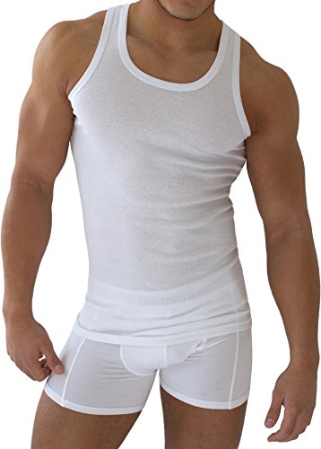 normani 5 x Herren Unterhemd Classic in FEINRIPP Tank Top weiß Muskel Shirt Trägershirt aus 100% gekämmter Baumwolle Größe 12=XXXXL von normani