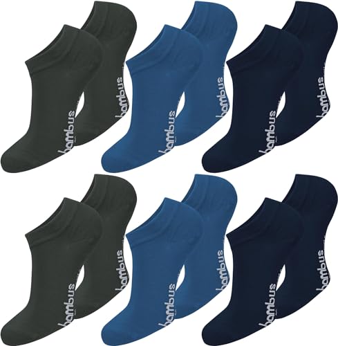 normani 6 Paar Damen BAMBUS Sneaker-Socken, schwarz, Spitze handgekettelt, Ohne Gummibund, superweich und angenehm Farbe Anthrazit/Blau/Marine Größe 43/46 von normani