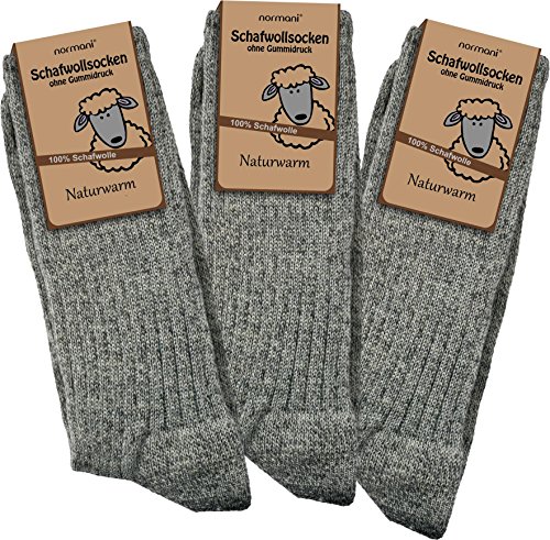 normani 6 Paar Wollsocken 100% Schafswolle Gau-Melange Größe 43/46 von normani