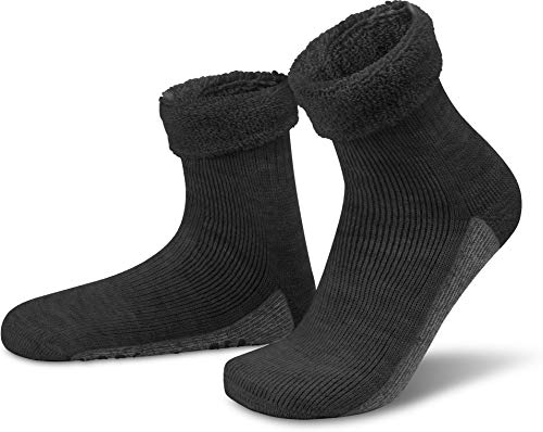 normani ALPAKA Wollsocken mit Alpaka- & Schafwolle sowie rutschfestem ABS-Aufdruck | Hausschuh-Socken | Dicke Kuschelsocken mit Antirutsch-Sohle Farbe Anthrazit Größe 43-46 von normani