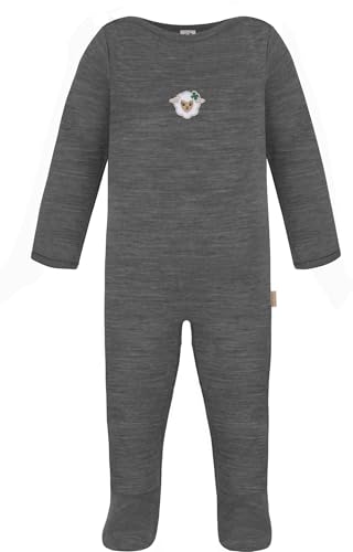 normani Baby Kinder Strampler mit Füßen - Unisex Langarm Bodysuit Schlafanzug Einteiler Schlafstrampler aus 100% Merinowolle für Junge und Mädchen - Oeko-Tex Standard 100 Farbe Anthrazit Größe 68 von normani