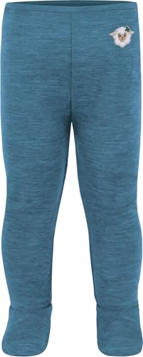 normani Baby Merino Hose Strampelhose mit Fuß Leggings mit Füßen Lange Unterhose Babyhose Thermounterhose aus 100% Bio-Merinowolle für Junge und Mädchen - Oeko-Tex Standard 100 Farbe Blau Größe 80 von normani