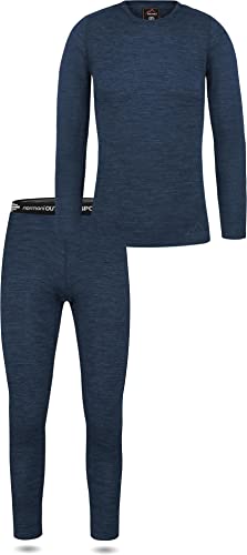 normani Damen Merino Skiunterwäsche Thermounterwäsche Set - 100% Merinowolle - Oberteil und Unterhose - warme Winter Outdoor Sportunterwäsche Funktionsunterwäsche Farbe Navy Größe XXL von normani