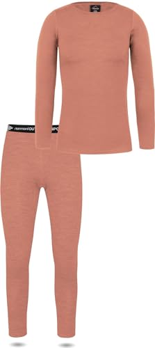 normani Damen Merino Skiunterwäsche Thermounterwäsche Set - 100% Merinowolle - Oberteil und Unterhose - warme Winter Outdoor Sportunterwäsche Funktionsunterwäsche Farbe Rosa Größe L von normani