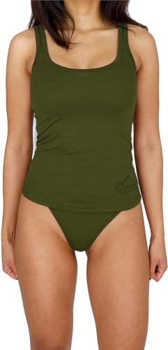 normani Damen Merino Tanktop Ärmelloses Shirt Unterhemd Unterwäsche aus 100% Bio-Merinowolle - Tiefer Rundausschnitt - Atmungsaktives Sportunterteil Farbe Grün Größe L von normani