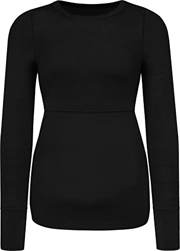 normani Damen Merino Umstands-Langarm-Shirt Stillshirt mit Rundhalsausschnitt - Schwangerschafts Oberteil Umstandspullover aus RWS zertifizierter Merinowolle und Elasthan Farbe Schwarz Größe XXL normani Damen Merino Umstands-Langarm-Shirt Stillshirt mit Rundhalsausschnitt - Schwangerschafts Oberteil Umstandspullover aus RWS zertifizierter Merinowolle und Elasthan Farbe Schwarz Größe XXL von normani