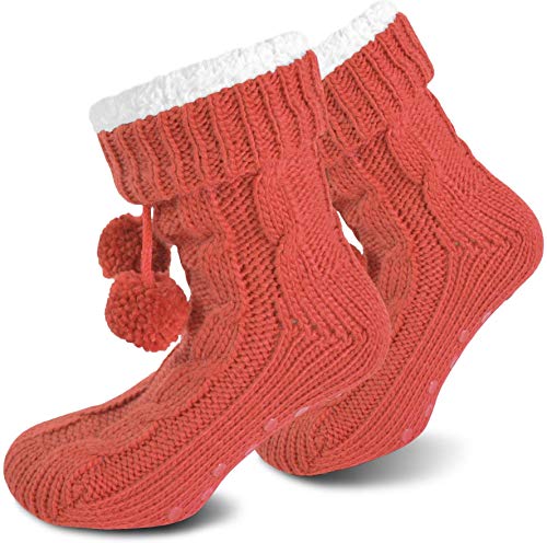 normani Damen Hausschuh-Socken Wintersocken für zuhause mit ABS Sohle Innenfell Extra Dicke Haussocken Anti Rutsch Sohle Farbe Flamingo Pink Größe 36/40 von normani