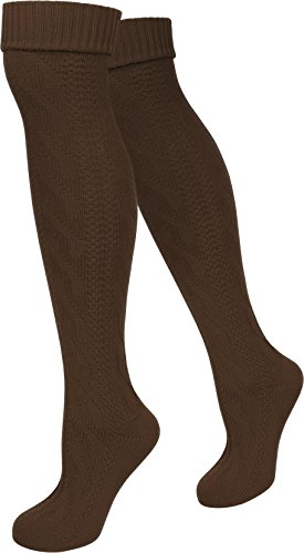 normani Damen Trachtensocken Lange Kniestrümpfe/Oktoberfest Overknees mit Zopfmuster Farbe Braun Größe 47-50 von normani