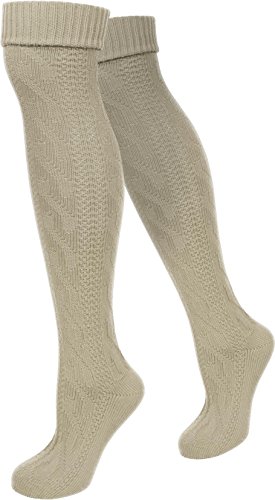 normani Damen Trachtensocken Lange Kniestrümpfe/Oktoberfest Overknees mit Zopfmuster Farbe Natur Größe 35/38 von normani