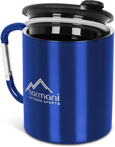 normani Doppelwandige Karabinertasse 330 ml mit passendem Trinkdeckel, rostfreier Edelstahl Farbe Blue von normani