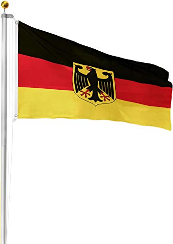normani Fahnenmast 5xALU, Bodenhülse, Seilzug, Obere Abdeckung inkl. Deutschlandfahne mit Ösen, 150 x 90 cm Farbe Deutschland mit Adler Größe 8.0 Meter von normani