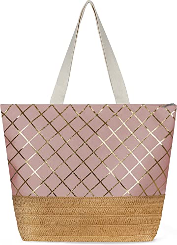 normani Große Schultertasche - Strandtasche - Shopper mit Reißverschluss und Innentasche - XL Damen Tasche 20 Liter Farbe Rosa von normani