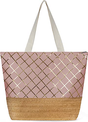 normani Große Schultertasche - Strandtasche - Shopper mit Reißverschluss und Innentasche - XL Damen Tasche 20 Liter Farbe Rosa normani Große Schultertasche - Strandtasche - Shopper mit Reißverschluss und Innentasche - XL Damen Tasche 20 Liter Farbe Rosa von normani