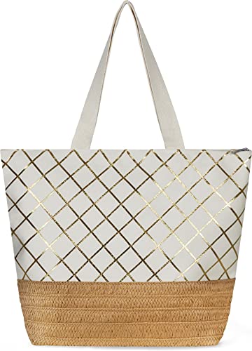 normani Große Schultertasche - Strandtasche - Shopper mit Reißverschluss und Innentasche - XL Damen Tasche 20 Liter Farbe Weiß normani Große Schultertasche - Strandtasche - Shopper mit Reißverschluss und Innentasche - XL Damen Tasche 20 Liter Farbe Weiß von normani