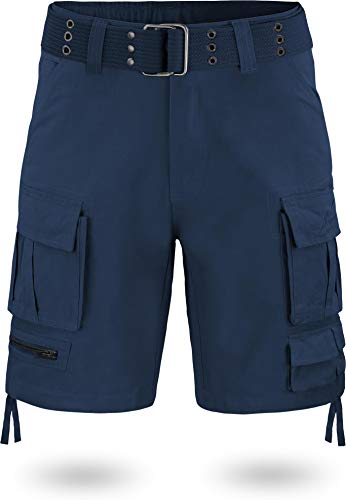 normani Herren Bermuda Vintage Shorts Cargoshorts mit Gürtel aus ökologischer Bio-Baumwolle Farbe Navy Größe L/52 von normani