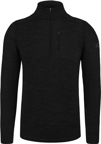 normani Herren Merino Oberteil Ski-Langarm-Shirt Longsleeve mit Reißverschluss - 100% Merinowolle - Pullover mit 1/4 Zip und Arm-Reißverschluss Farbe Schwarz Größe 3XL von normani