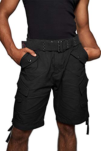 normani Herren Sommer-Shorts Bermuda Sommerhose Kurze-Hose Freizeithose Vintage-Short mit Gürtel bis 5XL - 100% nachhaltige Bio-Baumwolle Farbe Schwarz Größe XL von normani