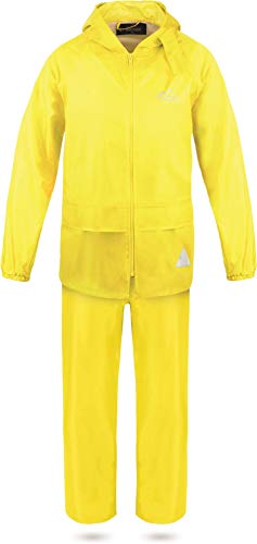 normani Kinder Kids Regenanzug aus Regenjacke mit Kapuze und Regenhose - 100% Wasserdicht + Winddicht absoluter Wetterschutz Farbe Gelb Größe XL/158-164 von normani