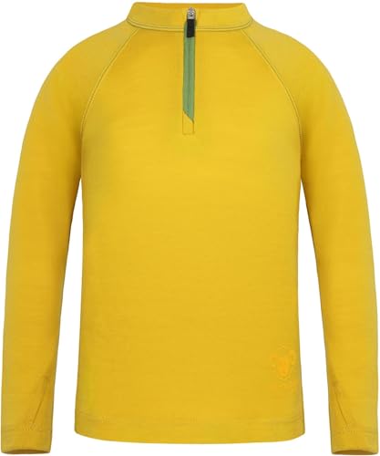 normani Kinder Merino Oberteil mit Zip Melange-Pullover Skipullover Troyer Sweatshirt mit Reißverschluss aus 100% Merinowolle für Junge und Mädchen Farbe Gelb Größe 110-116 von normani