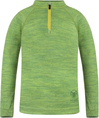 normani Kinder Merino Oberteil mit Zip Melange-Pullover Skipullover Troyer Sweatshirt mit Reißverschluss aus 100% Merinowolle für Junge und Mädchen Farbe Grün Größe 170-176 von normani