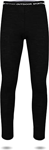 normani Kinder Merino Unterhose Kinderhose Skihose Thermounterhose Funktionshose Thermounterwäsche Baselayer aus 100% Bio-Merinowolle für Junge und Mädchen Farbe Schwarz Größe 110-116 von normani