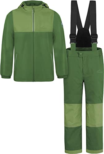 normani Kinder Winter Set - wasserdichte Ski Winterhose mit Hosenträgern und Winterjacke Schneeanzug Ski Set für Jungen und Mädchen Farbe Oliv Größe 110-116 von normani