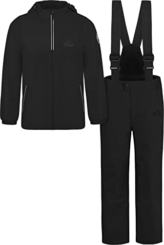 normani Kinder Winter Set - wasserdichte Ski Winterhose mit Hosenträgern und Winterjacke Schneeanzug Ski Set für Jungen und Mädchen Farbe Schwarz Größe 170-176 von normani