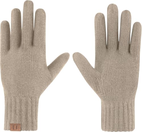 normani Merino Winterhandschuhe Thermohandschuhe Warme Strickhandschuhe mit Fleecefutter für Herren und Damen One Size Farbe Beige von normani