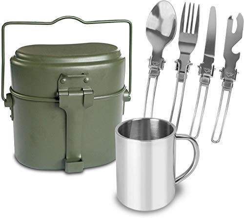 normani Outdoor Essgeschirr-Set bestehend aus Edelstahl Besteck, Tasse und BW Kochgeschirr Farbe Oliv von normani