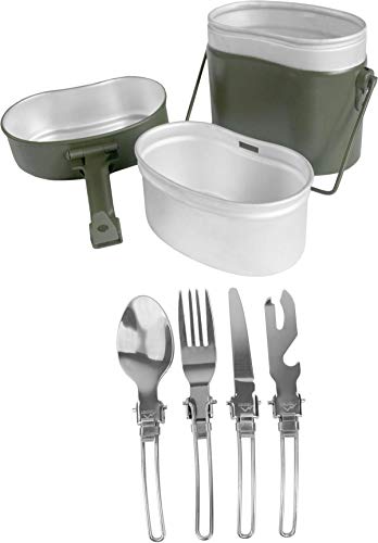 normani Outdoor Geschirr-Set inkl. BW Kochgeschirr und 5-teiligem Besteck - Rostfrei und feuerfest Farbe Olive von normani