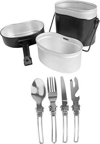 normani Outdoor Geschirr-Set inkl. BW Kochgeschirr und 5-teiligem Besteck - Rostfrei und feuerfest Farbe Schwarz von normani