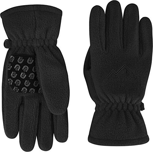 normani Outdoor Sports Kinder Fleecehandschuhe Unisex Winterhandschuhe mit Rutschfester Handinnenfläche Fingerhandschuhe Fleece Gloves Farbe Schwarz Größe 140/10 bis 12 Jahre von normani
